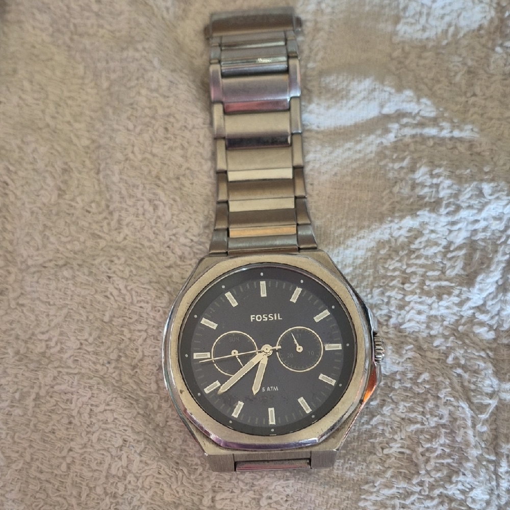 Fossil Stainless Steel Watch with Black Dial